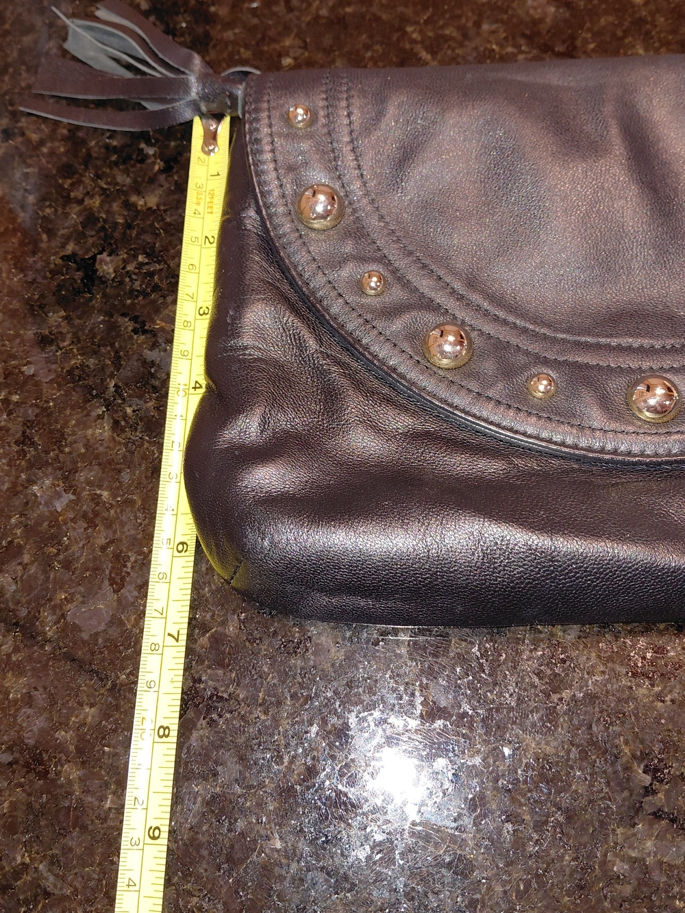 Goldenbleu Y2K Black Leather Clutch with Gold Stud Accents VGVC! - Picture 9 of 9